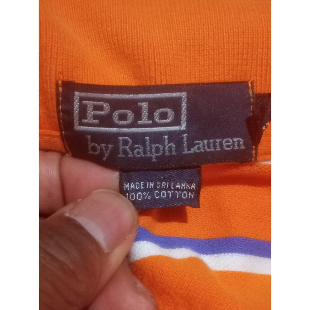 Polo Ralph Lauren Polo Shirt Mens 2XL Orange Blue White Striped Short Sleeve - Picture 9 of 12